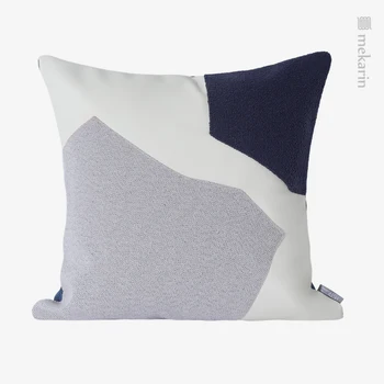 Украшение дома роскошная подушка современная минималистичная подушка из синей текстурной кожи с неправильной строчкой квадратная подушка для дивана