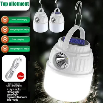Многофункциональный Светодиодный Солнечный фонарь для кемпинга USB Зарядка Уличная лампа для палатки Портативные фонари Аварийный фонарик для пеших прогулок Рыбалки