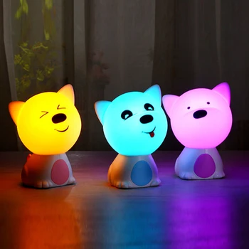 Мультяшный силиконовый собачий светодиодный ночник с сенсорным датчиком, 7 цветов, USB Перезаряжаемый прикроватный щенячий светильник для детей, подарок для ребенка