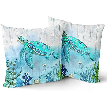 Наволочка с морской черепахой, декоративная наволочка в морской тематике, супер мягкая квадратная наволочка, чехол для подушки с двусторонней печатью