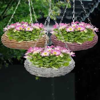 Круглые гобелены из ротанга, Корзины ручной работы, Плетеная корзина для цветов в стиле Макраме, Подвесные украшения для балкона, дома и сада