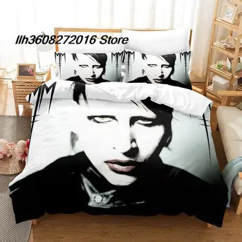 Комплект Постельных принадлежностей Marilyn Manson Single Twin Full Queen King Size Bed Set Aldult Kid Bedroom Наборы Пододеяльников для Пуховых Одеял 3D Аниме Комплект Простыней