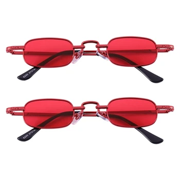 2X ретро-панк-очки, Прозрачные квадратные солнцезащитные очки, женские Ретро-солнцезащитные очки, мужские Металлические оправы-красный