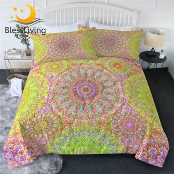 Комплект одеял BlessLiving Mandala Красочный Цветочный Чехол для постельного белья Цветочное Уютное Тонкое Пуховое одеяло Богемное Покрывало Абстрактный Домашний Декор