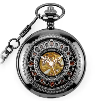 Полый корпус Sun Flower в античном стиле Стимпанк, мужские карманные часы с ручным заводом, механический механизм, цепочка-брелок, приятный Рождественский подарок