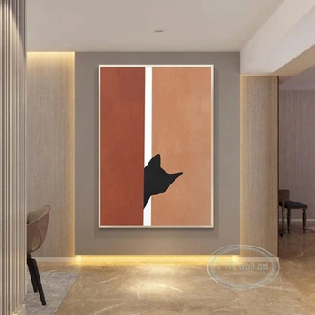 Минималистичная ручная роспись маслом животного происхождения, настенное художественное оформление кошки, картина для гостиной, спальня, отель, изготовленный на заказ холст, плакат
