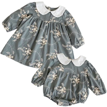 Весенне-летнее платье принцессы для маленьких девочек Повседневное платье с цветочной вышивкой для маленьких девочек, праздничное платье-ползунки, детская одежда для новорожденных