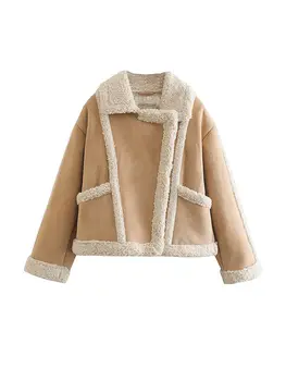 Зимняя двусторонняя кожаная куртка из овечьей шерсти, женская 2023, Элегантная меховая верхняя одежда на молнии с лацканами, женская мода, Утепленное теплое пальто