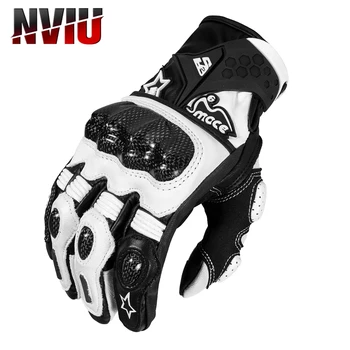 Мотоциклетные перчатки черные гоночные из натуральной кожи Мотоциклетные белые перчатки команды шоссейных гонок мужские летние зимние