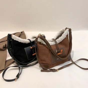 Осенне-зимние сумки с верхней ручкой, сшитые из овечьей шерсти, винтажная женская сумка-мессенджер большой емкости, мягкая, повседневная, простая для покупок