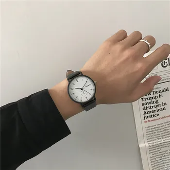Оптовые студенческие наручные часы Creative Fashion с модным простым кожаным ремешком, классические женские кварцевые часы