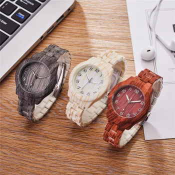 Женские Роскошные имитационные Деревянные часы с винтажным акриловым ремешком, кварцевые часы цвета дерева, женские простые часы