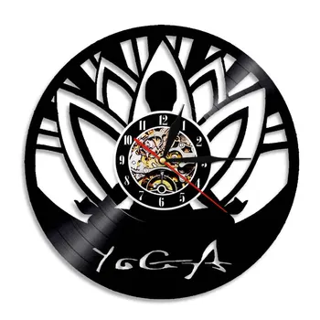 Настенные часы Yoga 3D современного производства с виниловой пластинкой, креативный настенный декор для клуба йоги, декоративные часы с индуистской философией