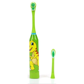 Для детей Звуковая электрическая зубная щетка с мультяшным рисунком с заменой головки зубной щетки, ультразвуковая зубная щетка зеленого цвета