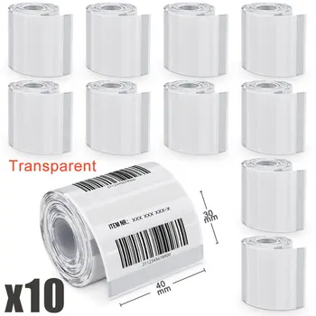 10 Рулонов Прозрачной Бумаги для Термоэтикеток E210 40 мм x 30 мм работают для Принтера Самоклеящихся Наклеек E210 Водонепроницаемая Бумага Для Печати