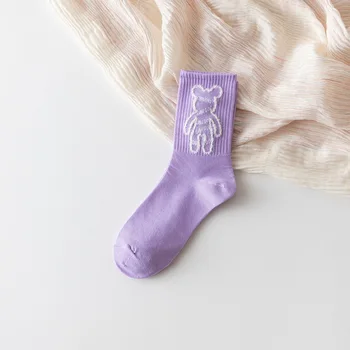 Корея Ins Tide Фиолетовые носки Love Flowers Женская трубка Harajuku Милый носок Sweet College Style Спортивные носки для скейтборда Calcetines