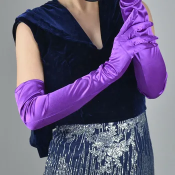 Фиолетовые женские вечерние перчатки для официальных вечеринок, однотонные атласные варежки с длинными пальцами для мероприятий, женские перчатки из белого золота