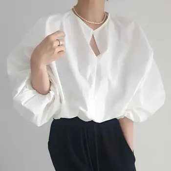 Новая Роскошная Летняя Белая рубашка с рукавами Реглан, Женский Свободный Короткий Топ, Корейская Модная Повседневная Офисная Женская Дизайнерская одежда