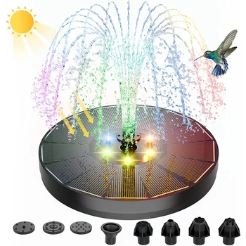 3 Вт Фонтанный насос на солнечной энергии с цветными светодиодными лампами для купания птиц, пруда, сада с 7 насадками Садовый фонтанный насос на солнечной энергии