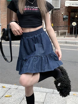 Весенняя новая модная женская короткая джинсовая юбка трапециевидной формы с высокой талией