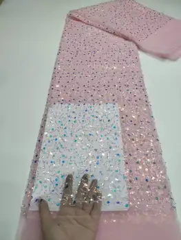 Тюлевое кружево с 3D пайетками розовая Африканская кружевная ткань Sequence с бисером Высококачественная Нигерийская Французская Сетчатая кружевная ткань