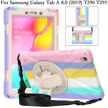 Плечевой Ремень Красочный Противоударный Силиконовый ПК Вращающийся Чехол-Подставка для Samsung Galaxy TabA Tab A 8.0 2019 T295 T290 Case Fundas