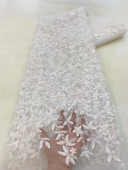 Французский тюль, кружево ручной работы, 3D аппликация с трехмерным позиционированием, лист, милая модная одежда, свадебная фата, ткань 5 ярдов