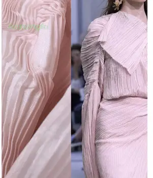 Композитная ткань в складку /розовую зубочистку, двухслойная текстура, широкие складки, воссозданная модная дизайнерская ткань