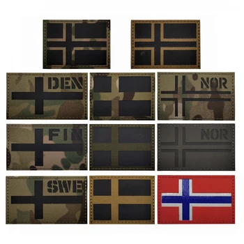 Нашивка с флагом Финский Норвежский Флаг Ткань Ночной Светоотражающий Крючок и петля Ночное Распознавание Инфракрасный Значок Нашивки Вышивка