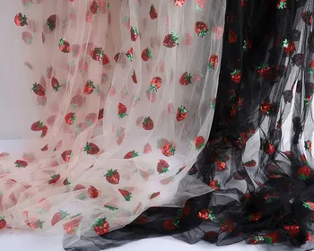 Прекрасная клубничная сетка, вышивка пайетками, кружевной тюль для пошива платьев, продается ярдом (91 см)