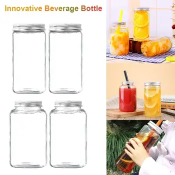 500 мл Инновационная бутылка для напитков из пищевого пластика в японском стиле, банка для напитков, соломенный сок, бутылка для чая с алюминиевой крышкой