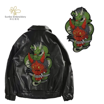 Нашивка с вышитой головой дракона и нашивками краснолицего Быка-рогатого воина, наклейки с железом, аппликация, нашивки байкеров для куртки