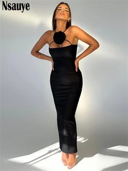 Nsauye Черное Длинное Модное Сексуальное вечернее платье для ночного клуба Bodycon 2023 Женское Летнее Элегантное платье Макси без рукавов