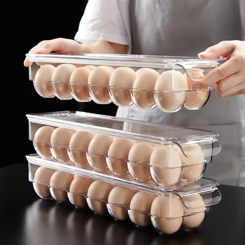 Держатель для яиц в холодильнике из 14 яиц, Прозрачный контейнер-органайзер для холодильника, контейнер с крышкой, Штабелируемый лоток для хранения яиц
