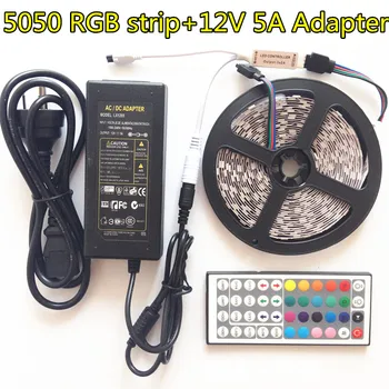 Водонепроницаемая светодиодная лента RGB длиной 5 м, Гибкий пульт дистанционного управления SMD 5050 и IR 44 клавишами с адаптером питания 12V 5A, набором драйверов