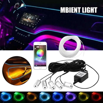 Внутренние Автомобильные Фары LED RGB Strip Light Multicolor Комплекты Окружающего Освещения App Control DIY Decor 1,5 Вт длиной 6 м для Auto Bar UD88