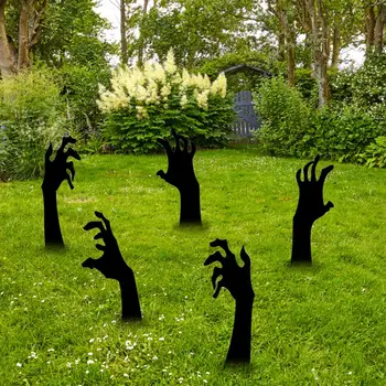 5шт кольев для газона Пластиковый Призрачный кол в форме руки Колья для Хэллоуина Знаки для двора с черными руками для Хэллоуина