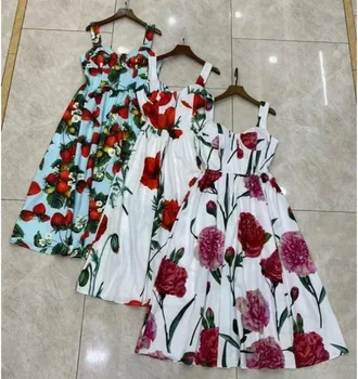 Модное женское платье с цветочным принтом, сарафан на бретелях, Винтажный 2023 Летний Миди-длинный Vestidos, женская одежда подиумного бренда