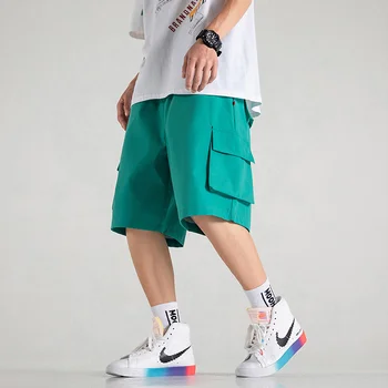 Шорты в японском стиле, 2024, Модные брюки-карго большого размера с несколькими карманами, мужские высококачественные однотонные повседневные молодежные дропшиппинг