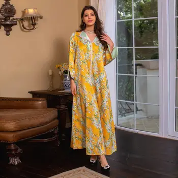 2023 Мусульманская Мода Новый Цветной Бриллиант Горячего Сверления С V-образным вырезом Роскошное Платье-Халат Модель Real Shot Dubai Abhaya