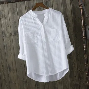 белая блузка из 100% хлопка, женская рубашка 2023, сезон: весна-лето, элегантные женские топы с V-образным вырезом, haut femme blusa, женские топы и блузки