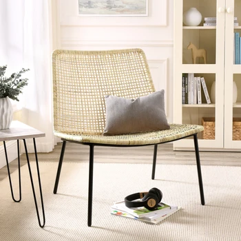 Плетеный стул из ротанга для отдыха в помещении, стальная рама с отделкой черным лаком (27,5 