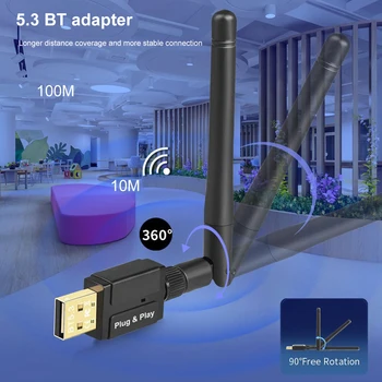 USB-адаптер Поддерживает Windows 8.1/10/11 Bluetooth-совместимый музыкальный аудиоприемник-передатчик 5.3 для динамика ПК, Беспроводная мышь