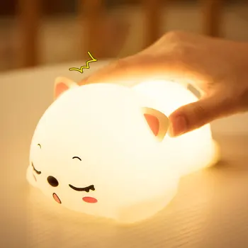 Ночник с дистанционным управлением для детей, перезаряжаемый Силиконовый светодиодный ночник в форме кошки, сенсорная лампа для декора спальни