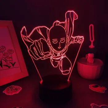 3D лампа аниме One Punch Man Фигурка Сайтама Лысый Герой RGB Led USB Ночные светильники Красочные Подарки на День рождения Манга Декор стола в спальне
