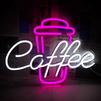 Неоновая вывеска Coffee Cup с питанием от USB для декора комнаты, кофейная светодиодная неоновая лампа с регулируемой яркостью для настенного искусства в кафе-ресторане
