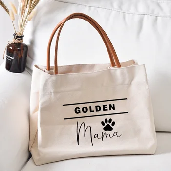 Золотая Мама Женская холщовая сумка-тоут, рабочая сумка, пляжная сумка, сумка для покупок, подарок для любителей собак, прямая поставка