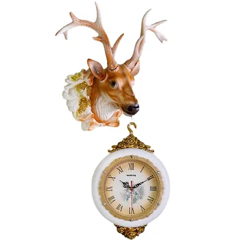 Винтажные двусторонние настенные часы для гостиной, украшение в виде головы оленя, большие бесшумные настенные часы