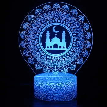 3D Ночник Исламской Мечети С Питанием От USB, Настольный Сенсорный Выключатель, 3D Иллюзионная Лампа, Меняющая Цвет для Праздничного Декора Ид Мубарак, Подарок