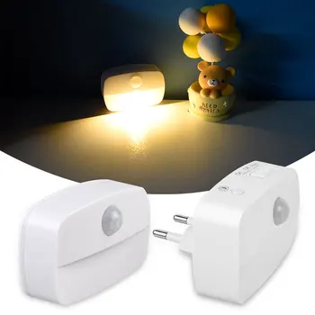 Светодиодный ночник с датчиком движения PIR, светильник, встраиваемый в стену, ночник, декор для спальни, розетки, лампы для шкафа, прохода, прихожей